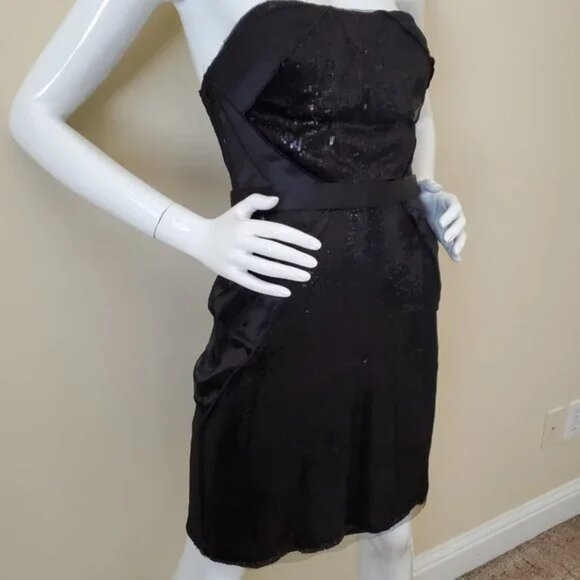Feriani Couture Black Strapless Sequins Cocktail Dress SZ 4 - Picture 3 of 9